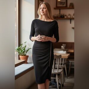 Banana Republic Party Dress Made of Italian Yarn Side Zip & Scrunch sz 4 Black